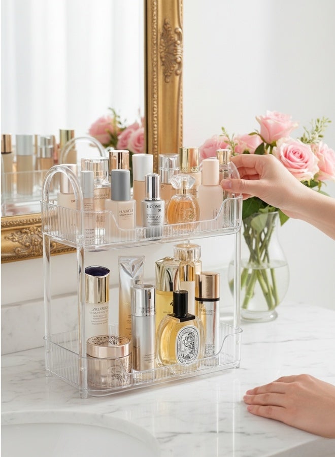 منظم عداد الحمام بطبقتين، منظم سطح الطاولة للعناية بالبشرة، منظم حامل فرش المكياج، صواني العطور لخزانة الملابس وحاملي فرشاة الأسنان للحمامات - Image 2